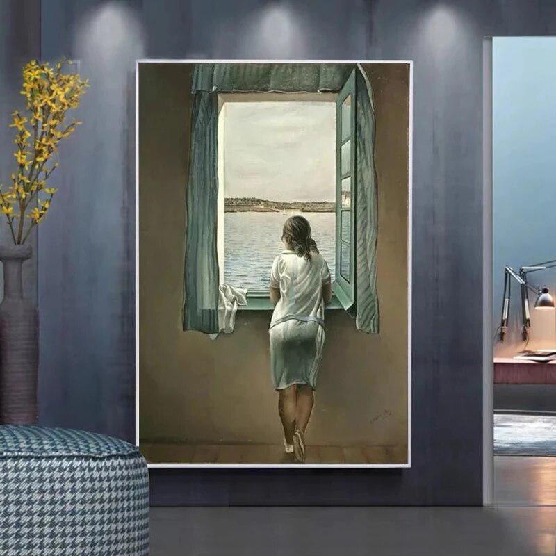 The Woman at the Window Canvas Painting | Salvador Dali Posters and Prints | Girl Wall Art Picture for Living Room Home Decor Cuadro